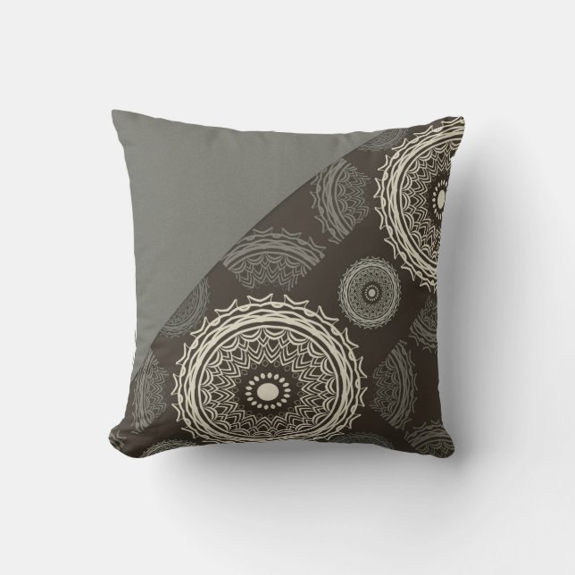 Silver Grey Taupe-cirkels Abstract Kussen (Voorkant)