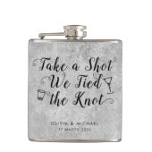 Silver Grey Tied The Knot Take Shot Trouwgunst Heupfles (Voorkant)