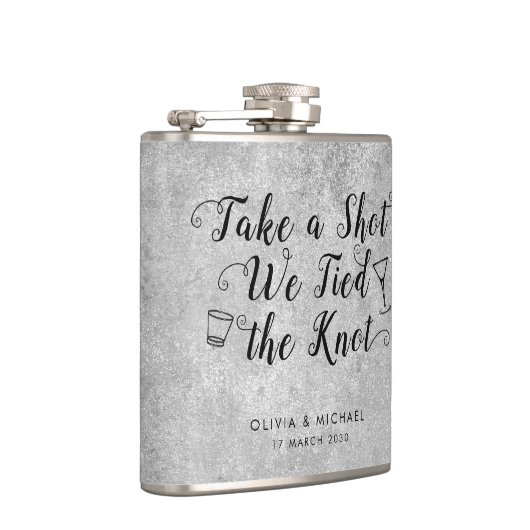 Silver Grey Tied The Knot Take Shot Trouwgunst Heupfles (Rechts)