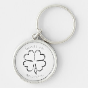 Silver Grey Vier Leaf Clover-aangepaste tekst Goed Sleutelhanger