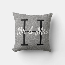Silver Grey White Abstract Pattern Monogram Kussen