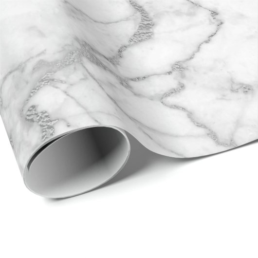Silver Grey White Carrara Marble Stone Glam minima Cadeaupapier (Rol Hoek)