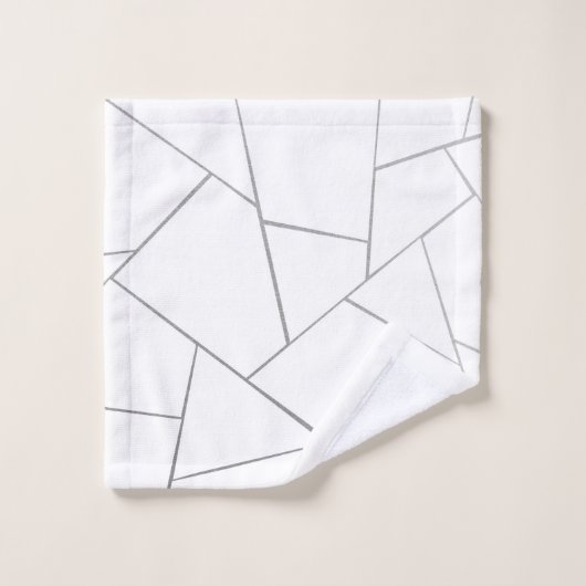Silver Grey White Geometric Glam #1 (Faux Folie) Bad Handdoek (Wasdoekje)