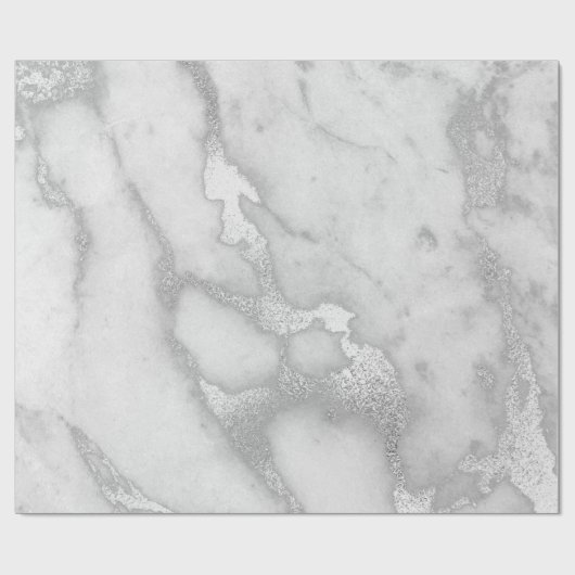 Silver Grey White Marble Metallic Monochromatica Cadeaupapier (Vlak)