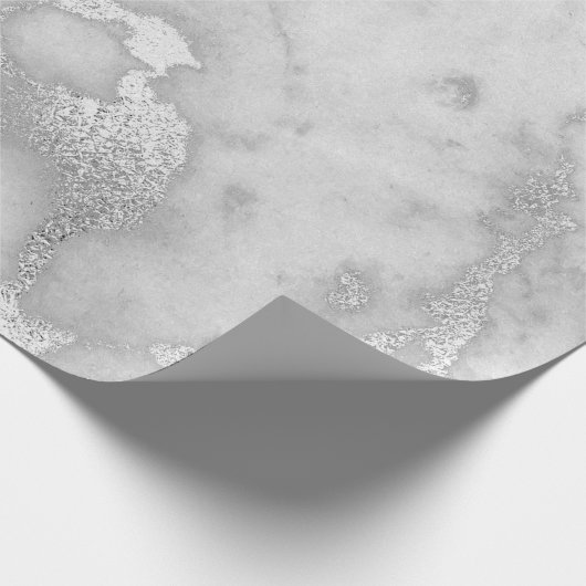 Silver Grey White Marble Metallic Monochromatica Cadeaupapier (Hoek)