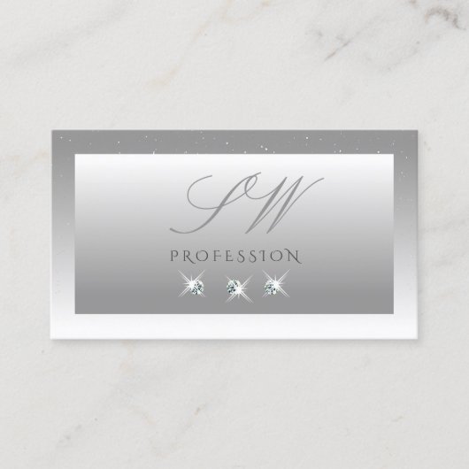Silver Grey White Ombre Sparking Jewels Initialen Visitekaartje (Voorkant)