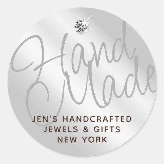 Silver Grey White Shimmery Sparkle Handgemaakte La Ronde Sticker (Voorkant)