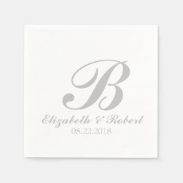 Silver Grey White Wedding Monogram Servet