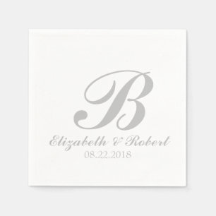 Silver Grey White Wedding Monogram Servet
