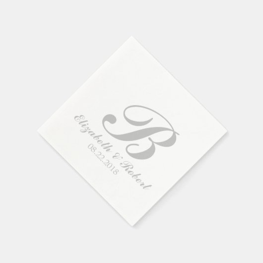 Silver Grey White Wedding Monogram Servet (Hoek)