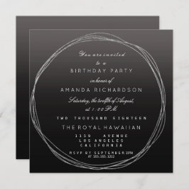 Silver Grey Wreath Birthday Black Ombre Kaart