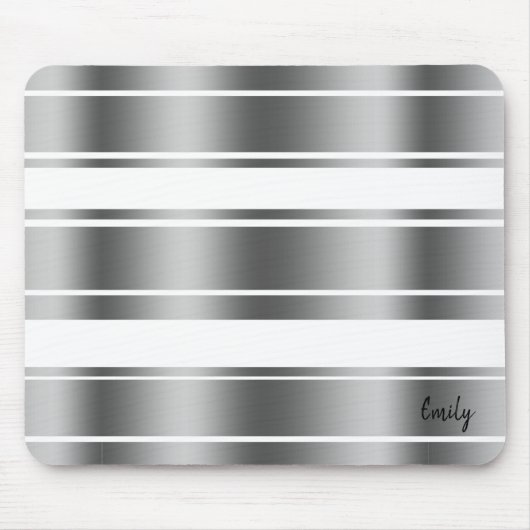 Silver-grijs en White Stripes Pattern Muismat (Voorkant)