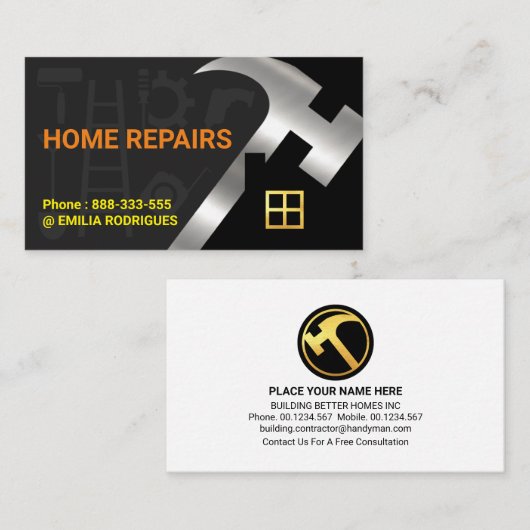 Silver Hammer Home Silhouette Construction Tools Visitekaartje (Voorkant / Achterkant)