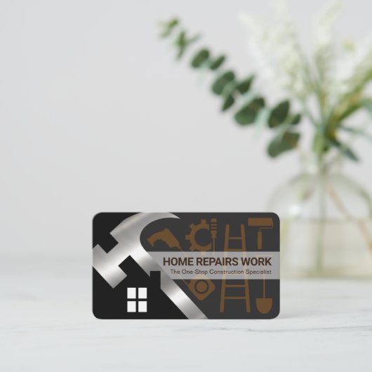 Silver Hammer Home Silhouette Handyman Tools Visitekaartje (Staand voorkant)