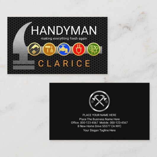 Silver Hammer On Wire Mesh Handyman Tools Visitekaartje (Voorkant / Achterkant)