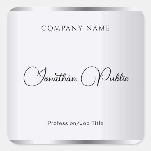Silver Hand Script Sjabloon Elegant Typografie Vierkante Sticker (Voorkant)
