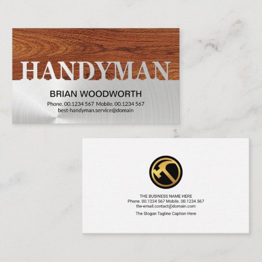 Silver Handyman Signaal houten korrels Visitekaartje (Voorkant / Achterkant)