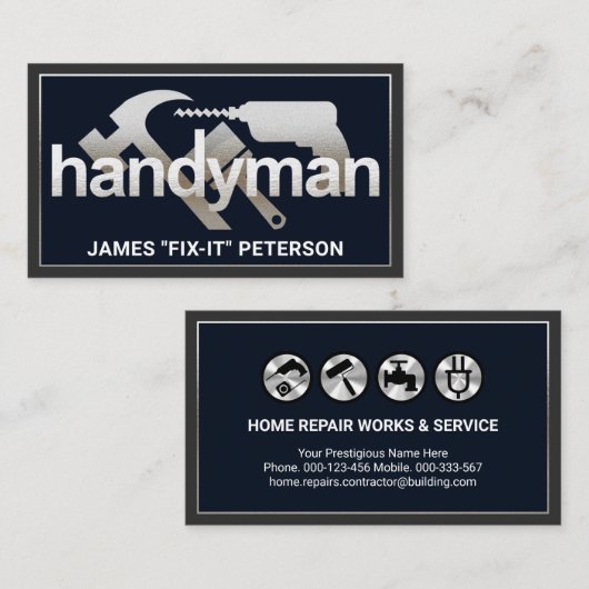 Silver Handyman Tools Lijst Visitekaartje (Voorkant / Achterkant)