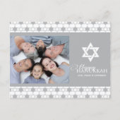 Silver Hanukkah Star van David Pattern Modern foto Feestdagenkaart (Voorkant)