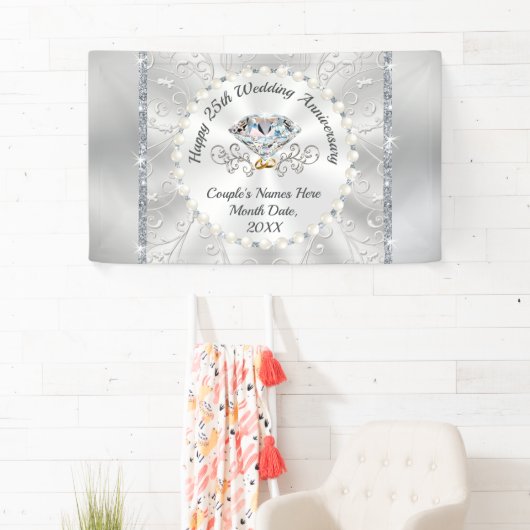 Silver Happy 25th Wedding Jubileum Banners (Insitu)