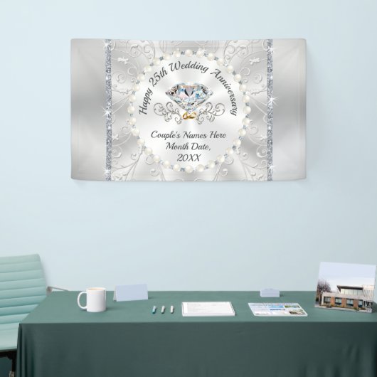 Silver Happy 25th Wedding Jubileum Banners (Beurs)