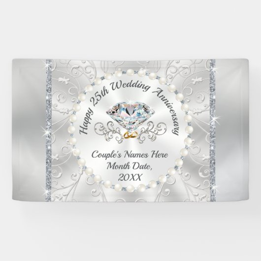 Silver Happy 25th Wedding Jubileum Banners (Horizontaal)