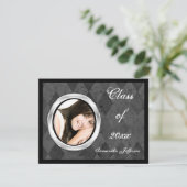 Silver Harlequin Round Lijst Photo Afstuderen Kaart (Staand voorkant)