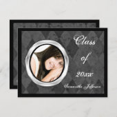 Silver Harlequin Round Lijst Photo Afstuderen Kaart (Voorkant / Achterkant)