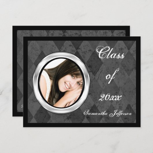 Silver Harlequin Round Lijst Photo Afstuderen Kaart (Voorkant / Achterkant)