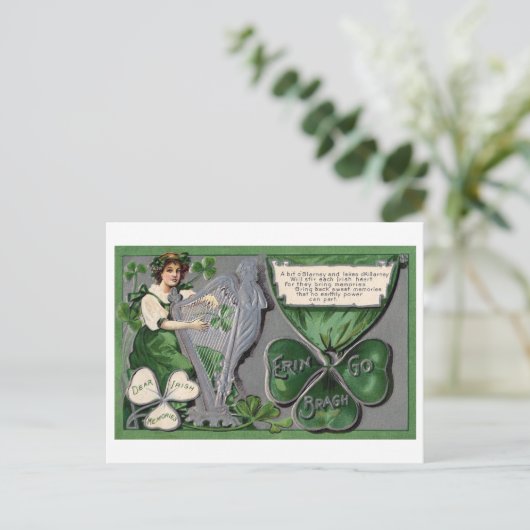 Silver Harp, Shamrock, St. Patrick's Day,  Briefkaart (Staand voorkant)