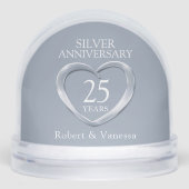 Silver hart 25th bruiloft aangepaste naam sneeuwbol (Voorkant)