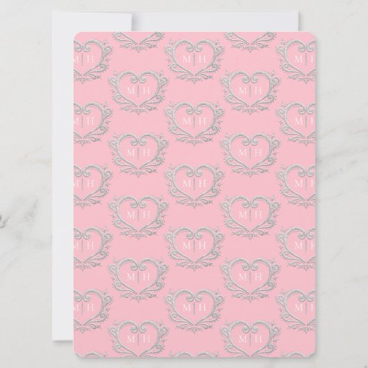 Silver-hart bruiloft roze en witte uitnodiging (Achterkant)