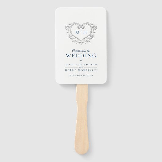 Silver-hart donkerblauw- en wittrouwprogramma handwaaier (Voorkant)