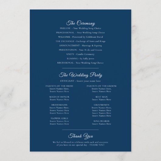 Silver-hart donkerblauw- en wittrouwprogramma programmakaart (Achterkant)