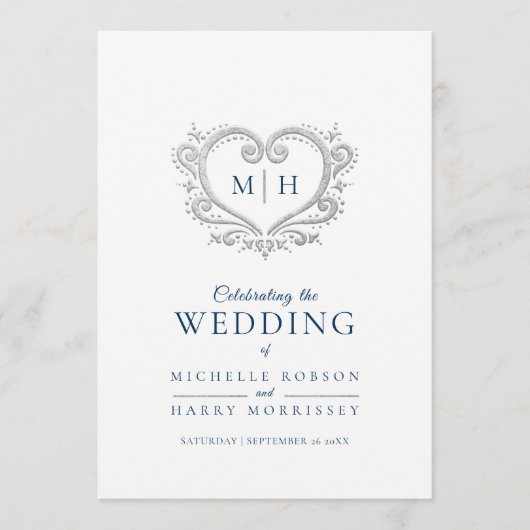 Silver-hart donkerblauw- en wittrouwprogramma programmakaart (Voorkant)