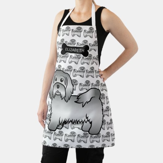 Silver Havanese Cartoon Dog Illustration & Name Schort (Insitu)