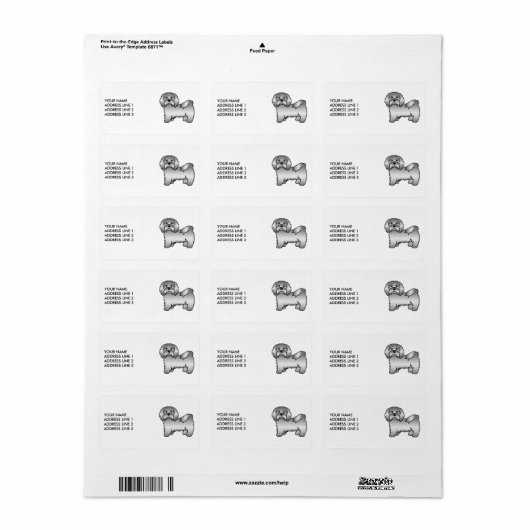 Silver Havanese Cute Cartoon Dog & Custom Text Etiket (Full Sheet)