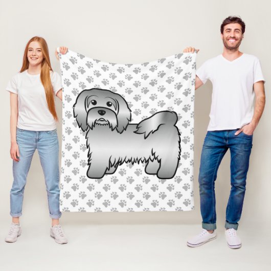 Silver Havanese Cute Cartoon Dog Illustratie Fleece Deken (In situ)