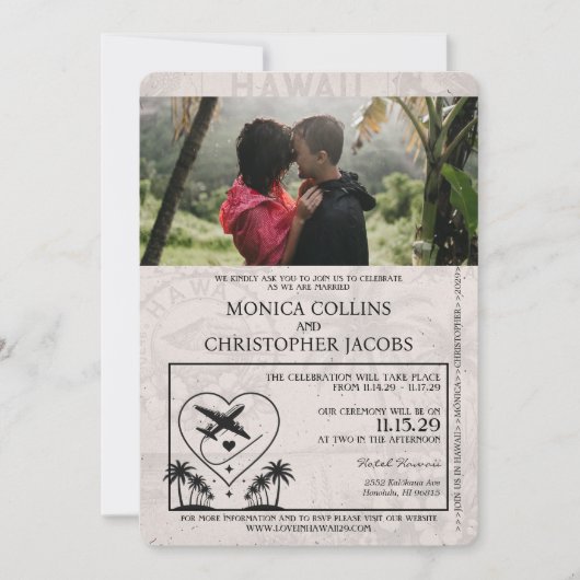 Silver Hawaii Passport Wedding Invitation Kaart (Voorkant)