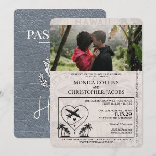 Silver Hawaii Passport Wedding Invitation Kaart