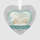 Silver Heart Blauwgroen Baby eerste kerst Ornament (voorkant)