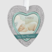 Silver Heart Blauwgroen Baby eerste kerst Ornament (voorkant)