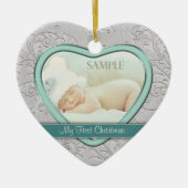 Silver Heart Blauwgroen Zwirl Baby eerste kerst Keramisch Ornament (Voorkant)