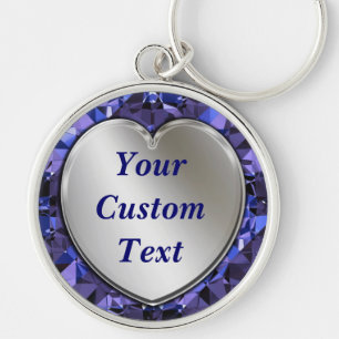 Silver Heart & Blue Diamonds Premium Sleutelhanger