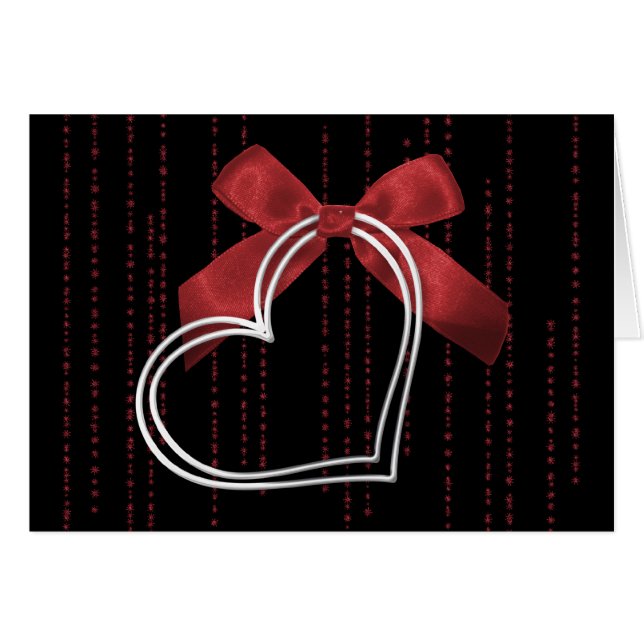 Silver Heart & Bow Love Valentijnsdag Kaart (Voorkant Horizontaal)