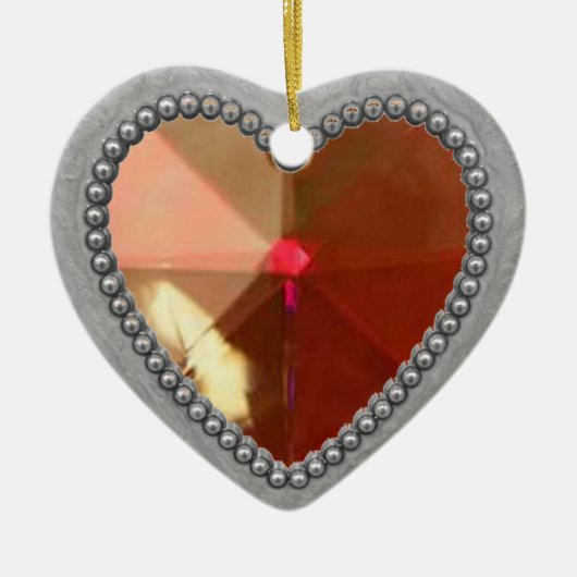 Silver Heart en Ruby Photo Lijst Keramisch Ornament (Voorkant)