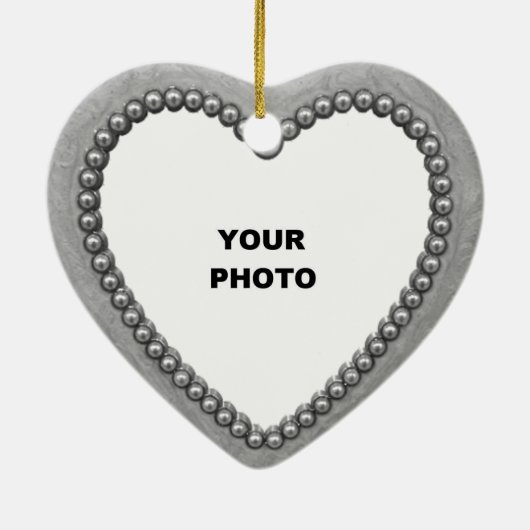 Silver Heart en Ruby Photo Lijst Keramisch Ornament (Achterkant)