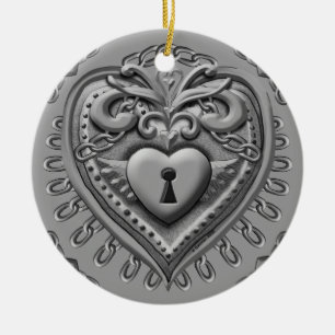 Silver Heart Lock Keramisch Ornament