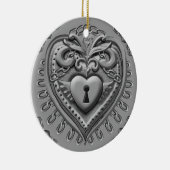 Silver Heart Lock-ornament Keramisch Ornament (Rechts)
