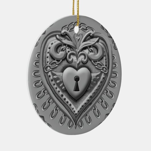 Silver Heart Lock-ornament Keramisch Ornament (Rechts)